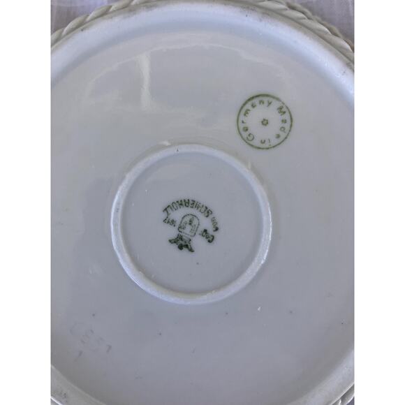 1917 Von Schierholz Porcelain Basket: German Floral Woven Trinket Dish - Picture 8 of 8
